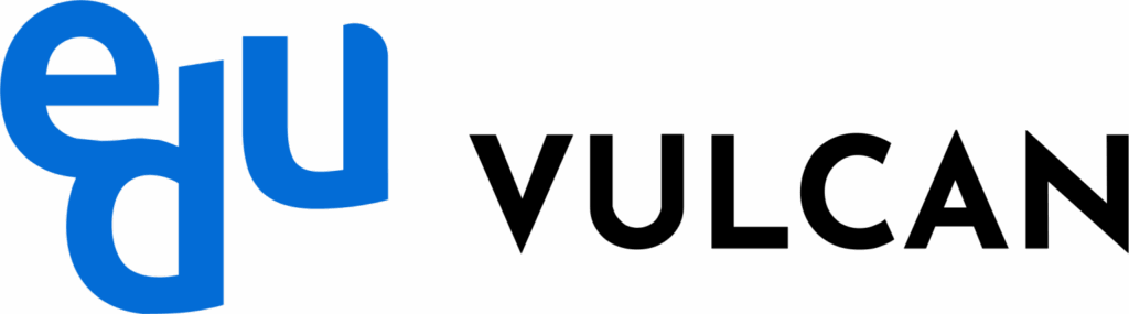Logo firmy Vulcan przenoszące do dziennika elektronicznego szkoły eduvulcan