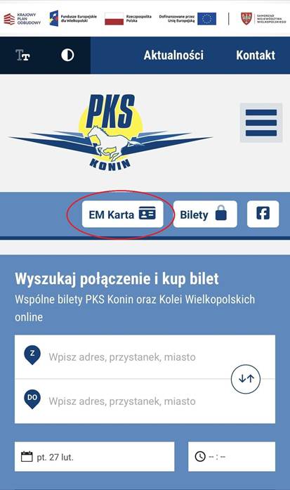 Zdjęcie strony internetowej pks konin na telefonie