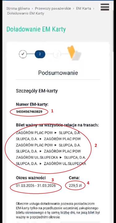 Zdjęcie strony internetowej pks konin na komputerze pokazna jest podsumowanie zakupu em karty