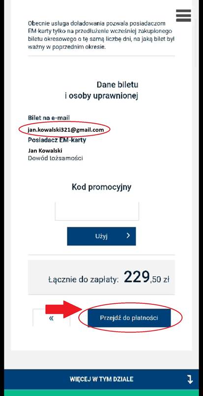 Zdjęcie strony internetowej pks konin na komputerze pokazna jest podsumowanie płatności za em kartę
