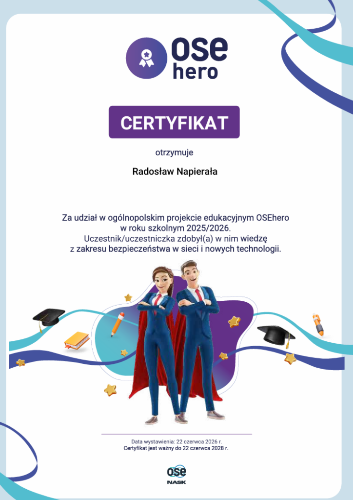 Dyplom osehero dla nauczyciela